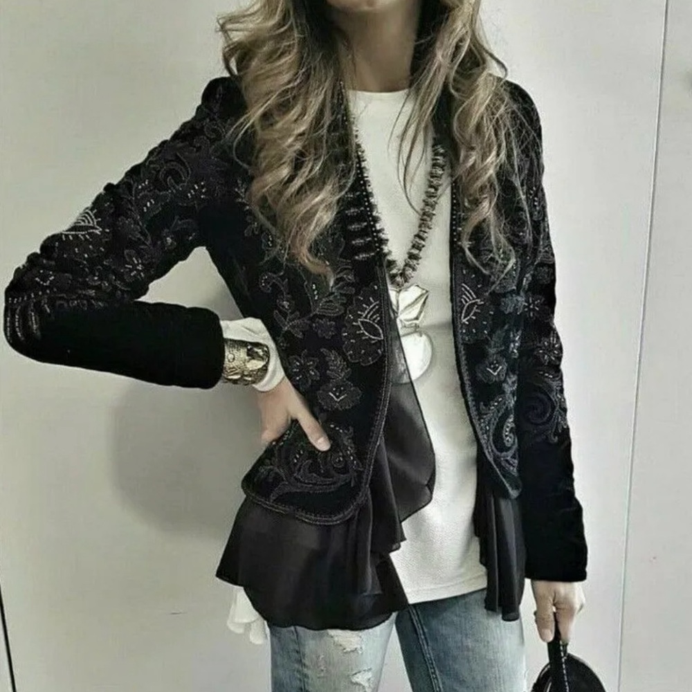Zara Beaded & Embroidered Velvet Blazer